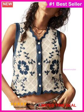 Sleeveless Knit Sweater Vest Button Down V Neck Casual Layer